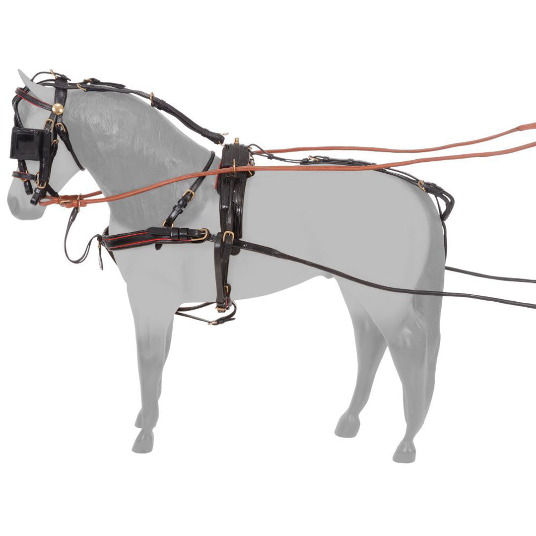 This hand-crafted Show Harness offers beauty and durability for driving your miniature horse in the show ring. It is fully adjustable, and with red trim and patent leather accents, you’re sure to win the ribbon for style.